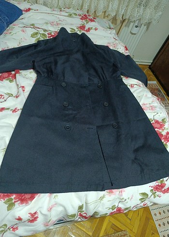 siyah Uzun Pamuklu ceket - Görsel 2