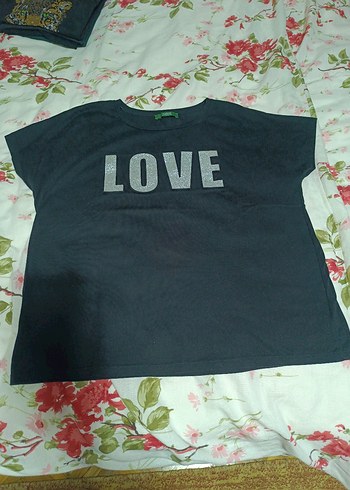 Siyah Kadın Mini Sweatshirt Parlak LOVE Baskılı - Görsel 2