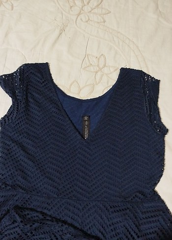 Dantel Detaylı Lacivert Midi Triko Elbise M beden - Görsel 5