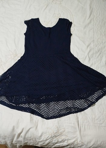 Dantel Detaylı Lacivert Midi Triko Elbise M beden - Görsel 6