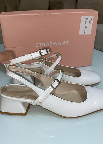 Beyaz Tokalı Stiletto Topuklu Kadın Babet - Görsel 2