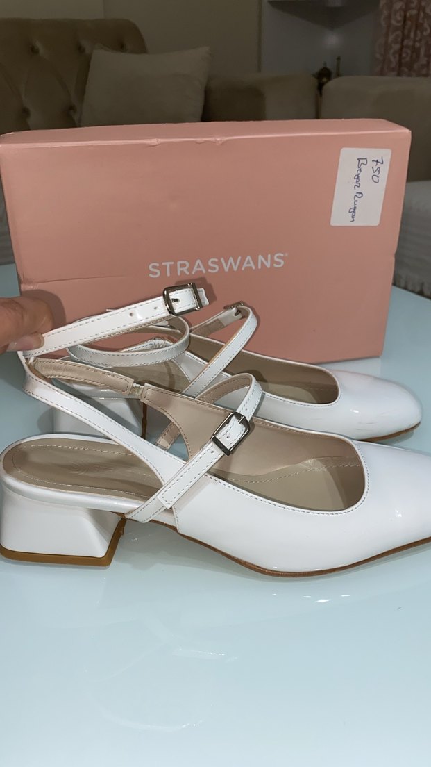 Beyaz Tokalı Stiletto Topuklu Kadın Babet - Görsel 2