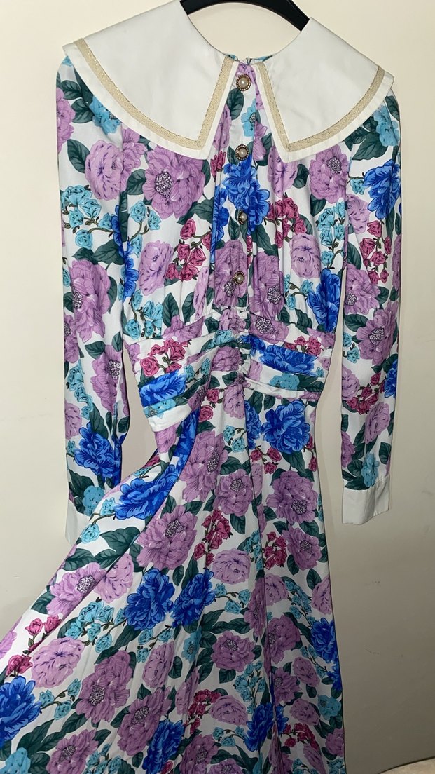 Çiçek Desenli Uzun Vintage Elbise - Görsel 4