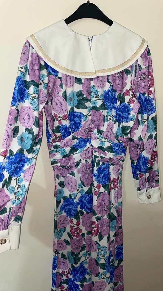 Çiçek Desenli Uzun Vintage Elbise - Görsel 3