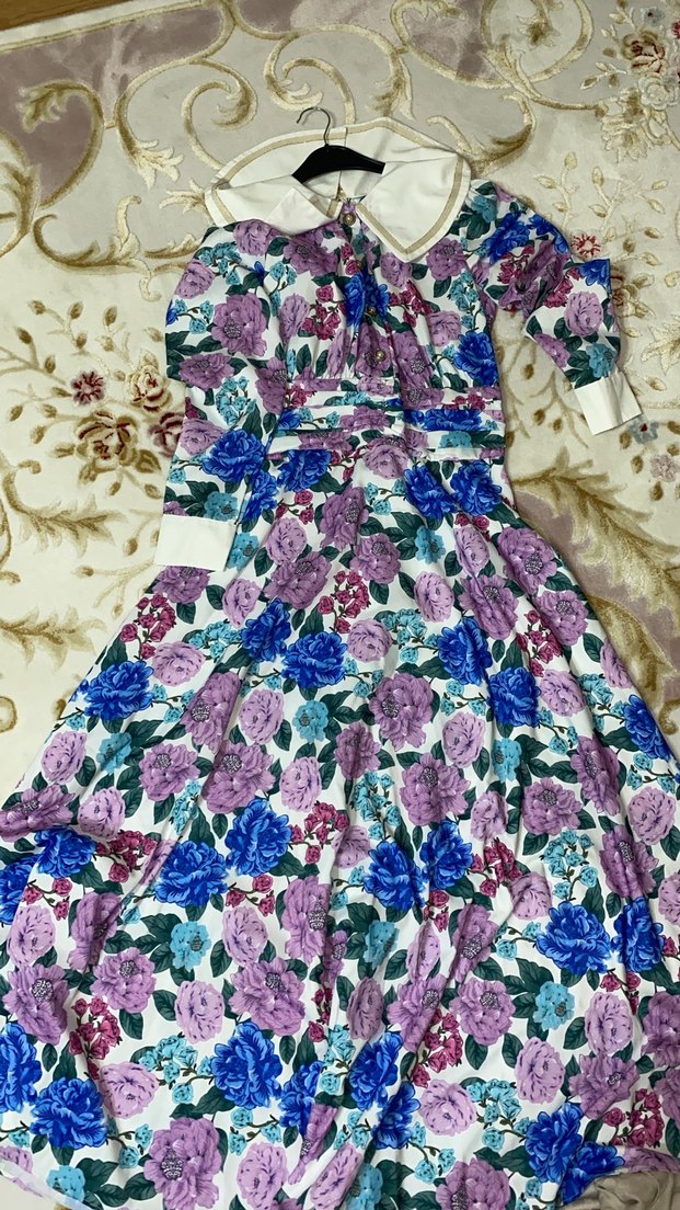 Çiçek Desenli Uzun Vintage Elbise - Görsel 2