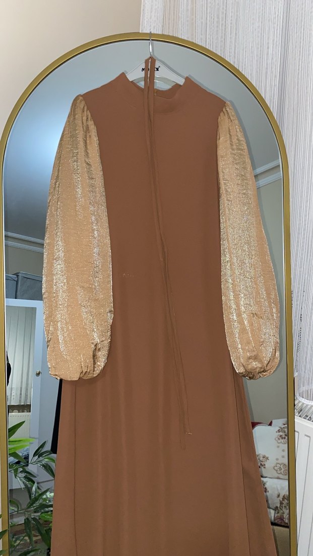 Bej Uzun Kollu Salaş Bohem Elbise - Görsel 4