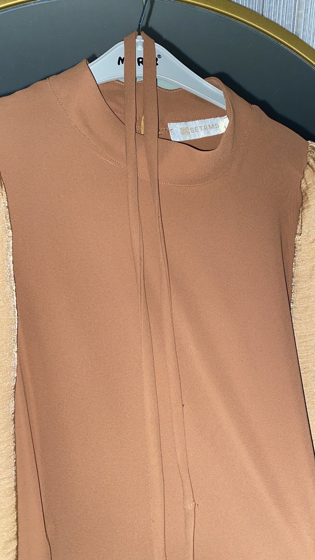 Bej Uzun Kollu Salaş Bohem Elbise - Görsel 2