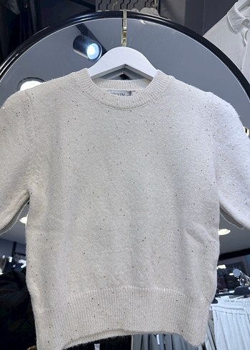 Bej Kısa Kollu Örme Kadın Kazak Pul Detaylı - Görsel 2