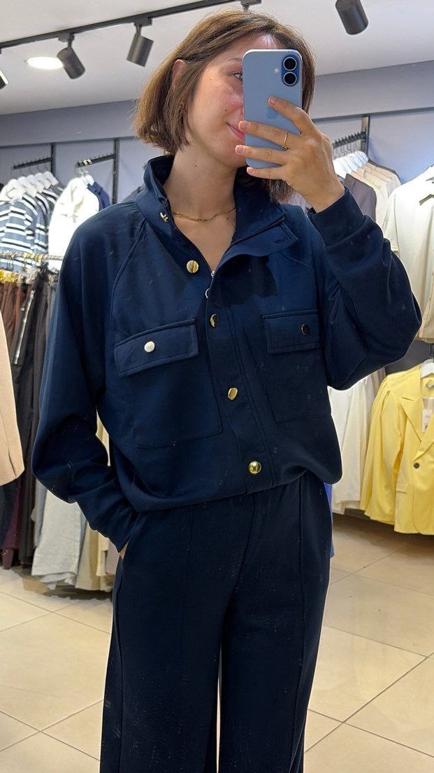 Kadın Siyah Modal Kumaş Düğmeli Salaş Takım - Görsel 4