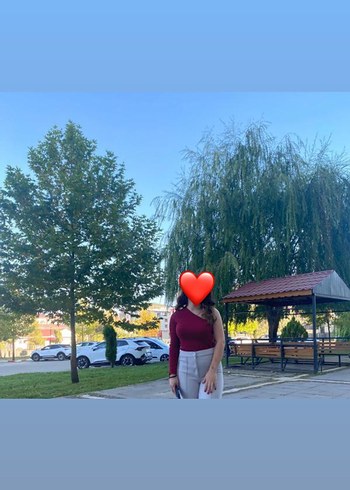 Bordo Kadın tek omuz bluz - Görsel 2