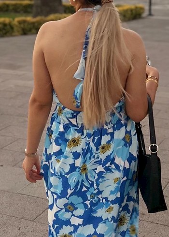 Mavi Desenli Uzun Bohem Elbise - Görsel 3