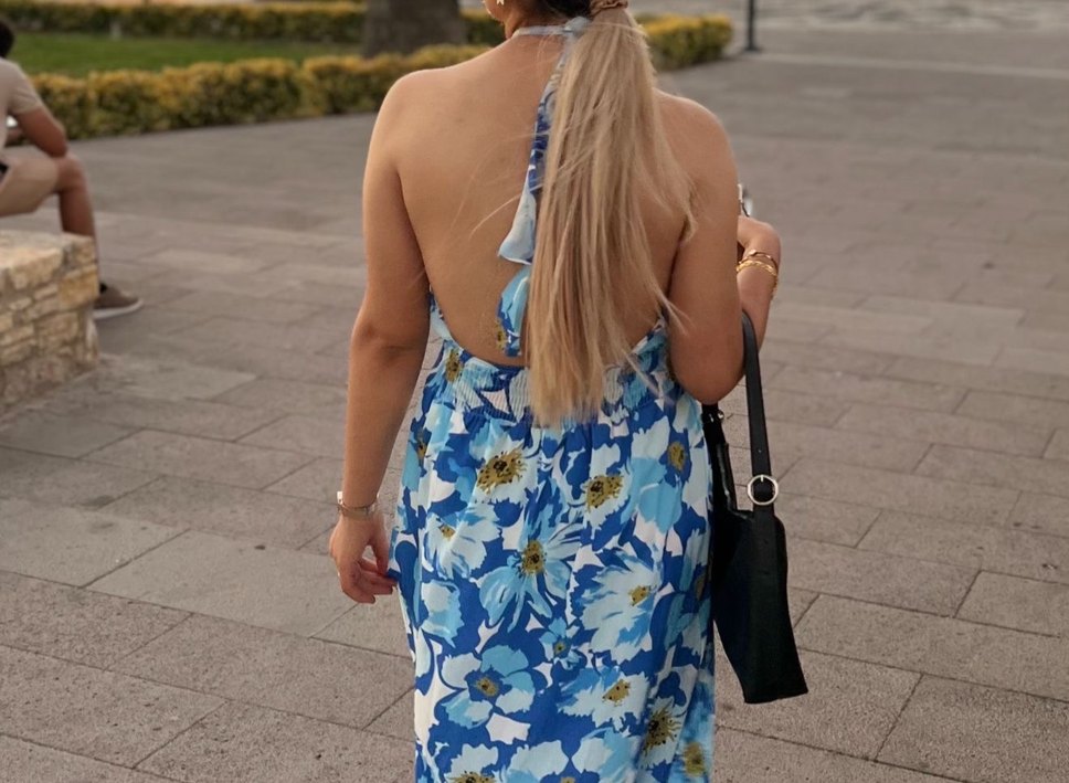 Mavi Desenli Uzun Bohem Elbise - Görsel 3