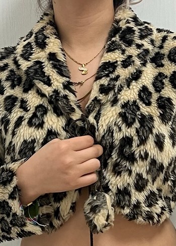 Leopar Desenli Kadın Suni Kürk Ceket - Görsel 2