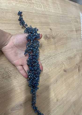 Boncuklu Mavi Örgü Bohem Saç Aksesuarı - Görsel 2