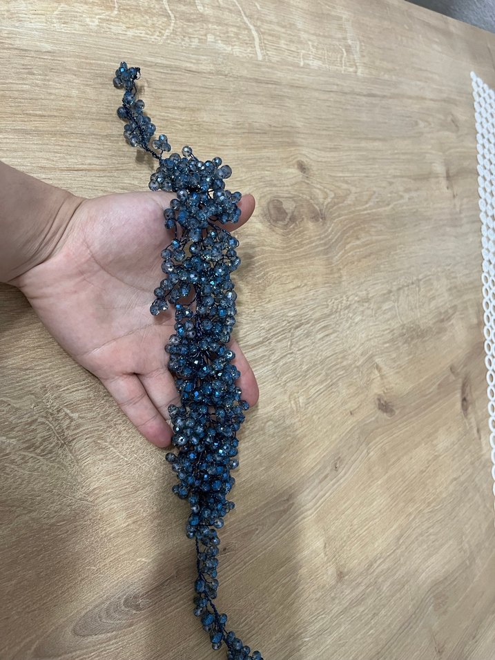 Boncuklu Mavi Örgü Bohem Saç Aksesuarı - Görsel 2