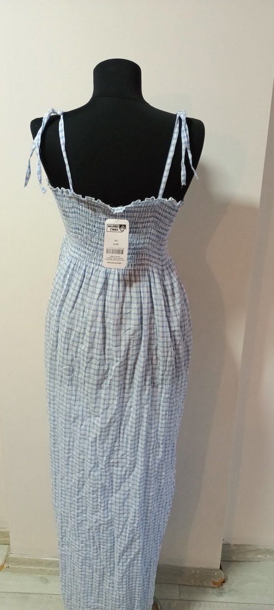 Gri Bağlamalı Desenli Askili Elbise - Görsel 2