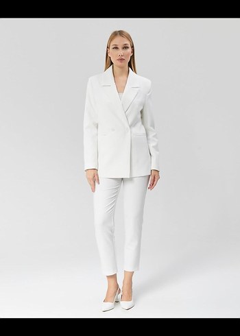 Beyaz Kadın Normal Kesim Blazer Ceket - Görsel 2