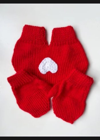 Kırmızı Örgü Kalpli Sevgili Eldiveni- Aşk Eldiveni - Görsel 3