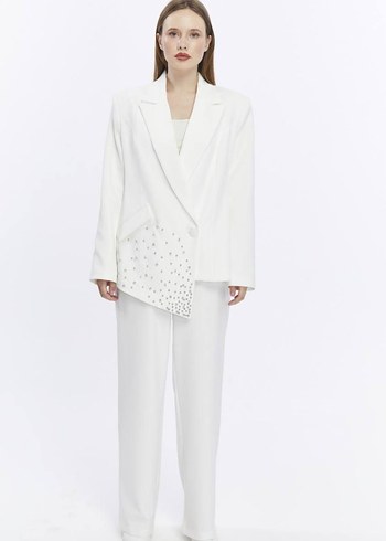 Beyaz Taşlı tasarım ceket - Görsel 2