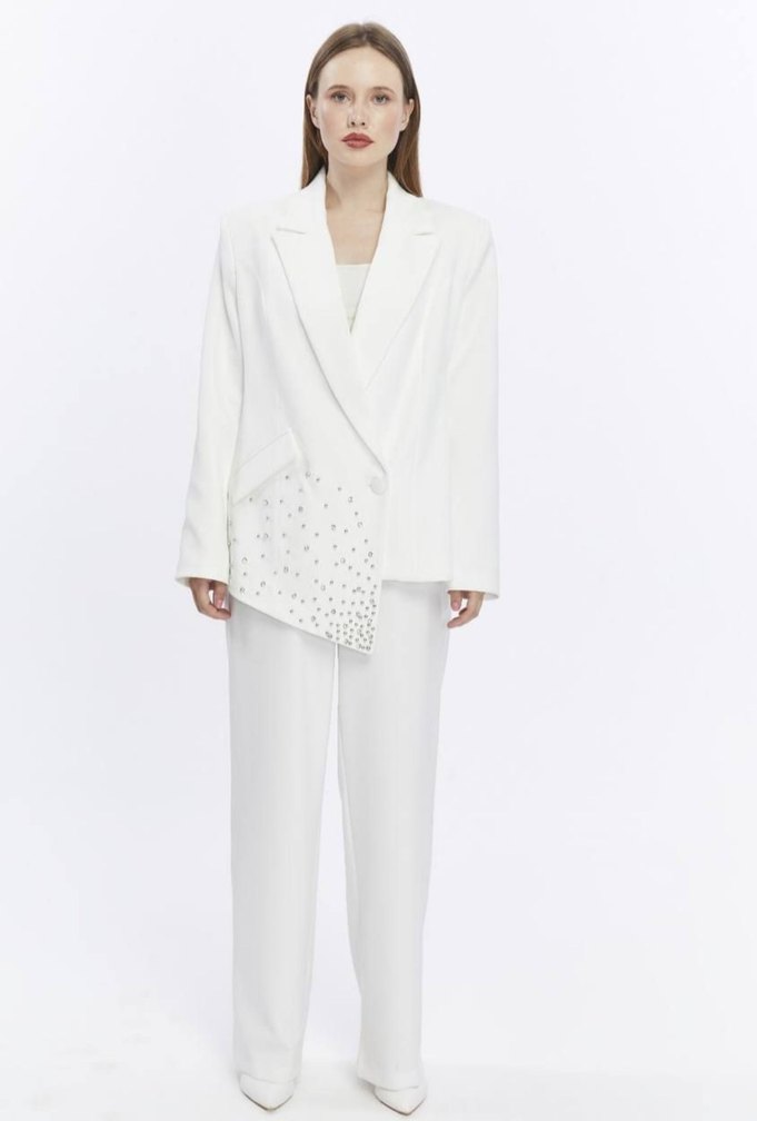 Beyaz Taşlı tasarım ceket - Görsel 2