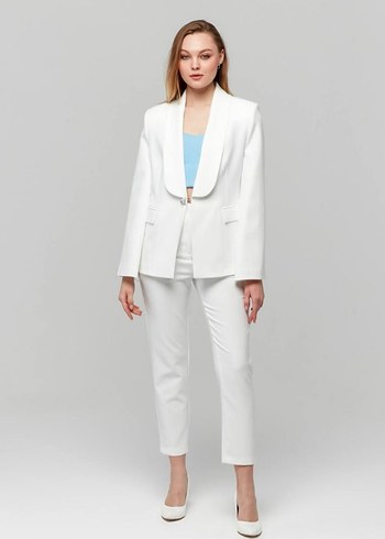 Beyaz  Kadın Blazer Ceket Büyük Beden - Görsel 2