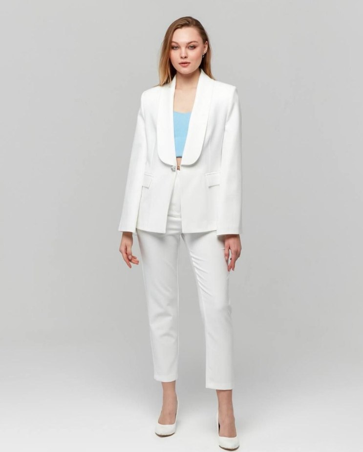 Beyaz  Kadın Blazer Ceket Büyük Beden - Görsel 2