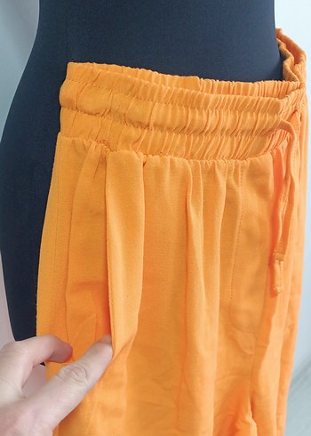 TURUNCU KETEN KADİN PANTALON - Görsel 2