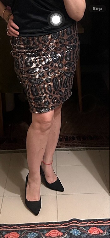 Leopar payetli etek