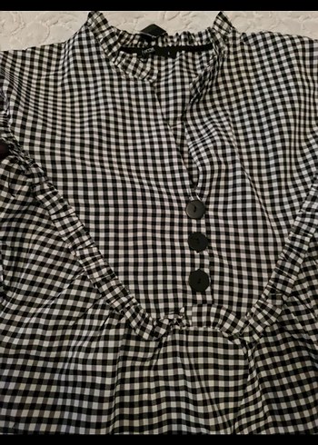 Siyah Gri Kareli Kısa Kollu Elbise - Görsel 4