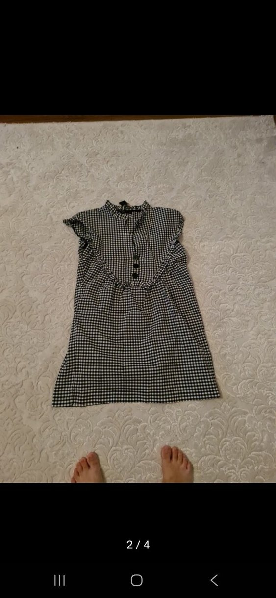 Siyah Gri Kareli Kısa Kollu Elbise - Görsel 2