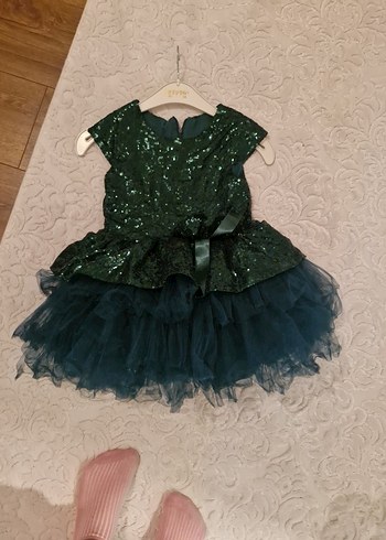 Yeşil Pul Detaylı Kız Çocuk Abiye Elbise 3 yas - Görsel 7