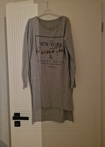 Gri Uzun Kollu Rahat Sweatshirt Elbise - Görsel 2