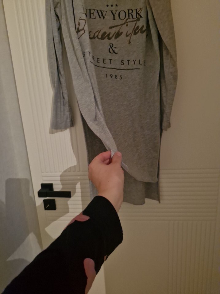 Gri Uzun Kollu Rahat Sweatshirt Elbise - Görsel 3