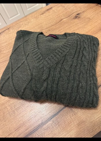 Gri V Yaka Örgü Kadın Uzun Kazak - Görsel 3