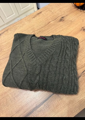 Gri V Yaka Örgü Kadın Uzun Kazak - Görsel 4