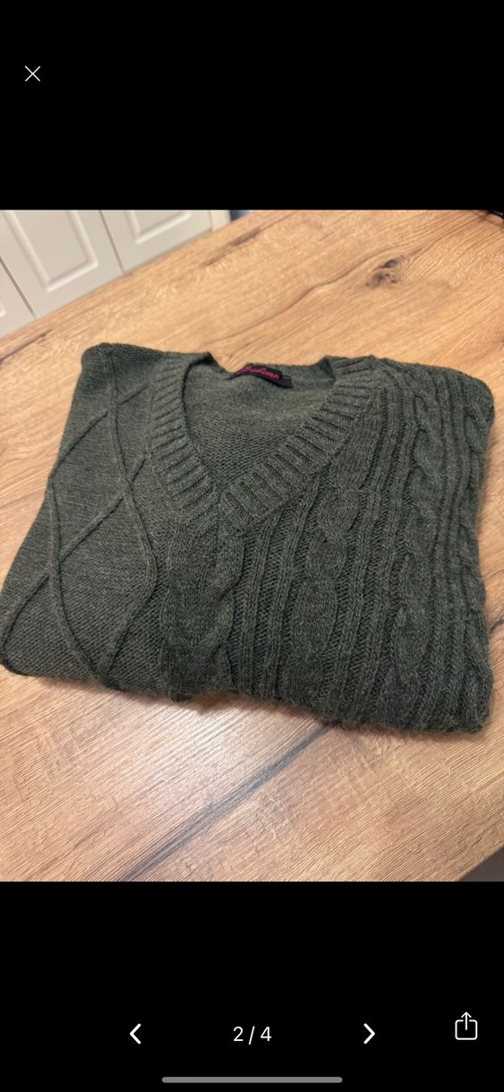 Gri V Yaka Örgü Kadın Uzun Kazak - Görsel 3