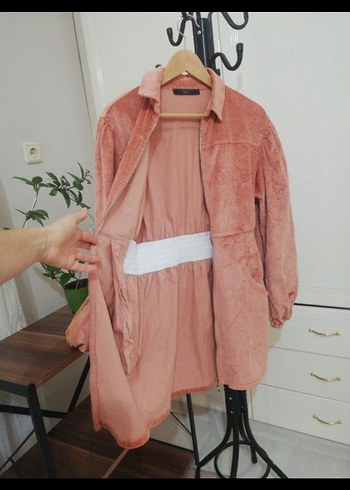 BSL Pudra Pembe Kadife Mini  Elbise - Görsel 4