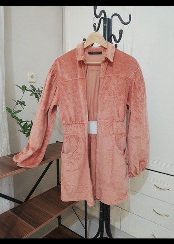 BSL Pudra Pembe Kadife Mini  Elbise - Görsel 7