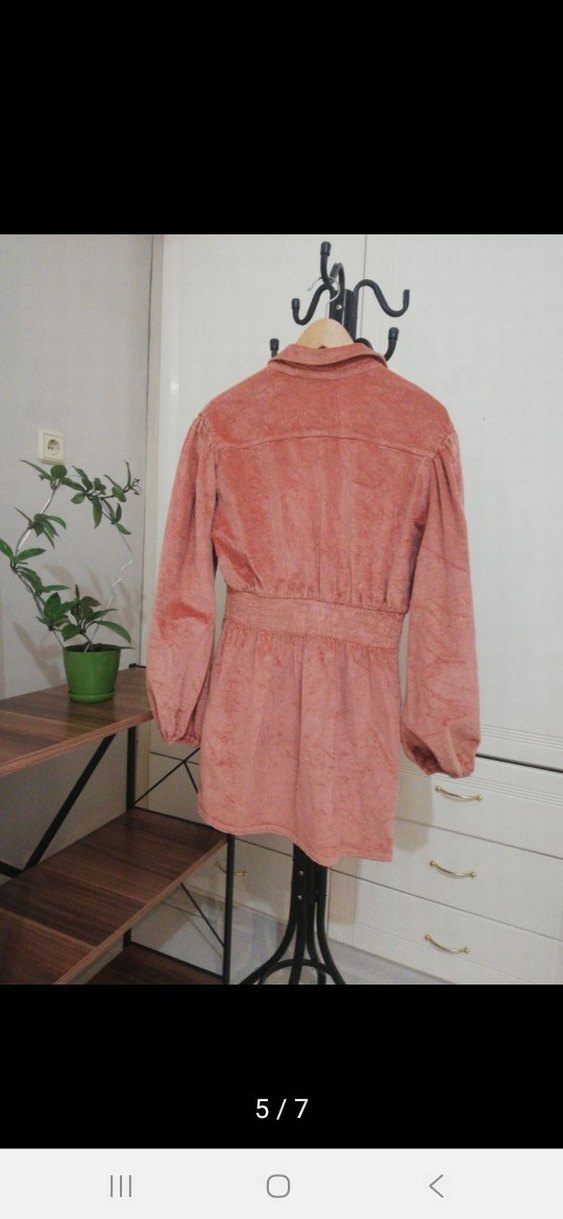 BSL Pudra Pembe Kadife Mini  Elbise - Görsel 5