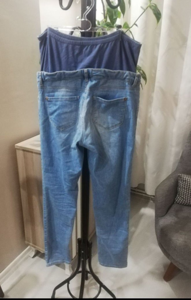 LCW Mavi Hamile Kot Pantolon, Bel Detaylı, Rahat Kesim - Görsel 3