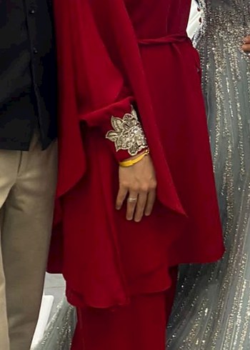 Bordo Drapeli Uzun Kol İşlemeli pantolonlu takım - Görsel 2