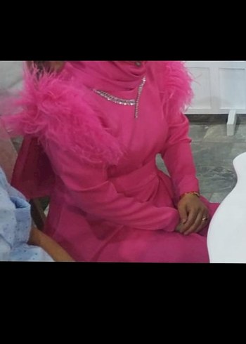 Pembe Uzun Kol Kürklü Avant-Garde Elbise - Görsel 2