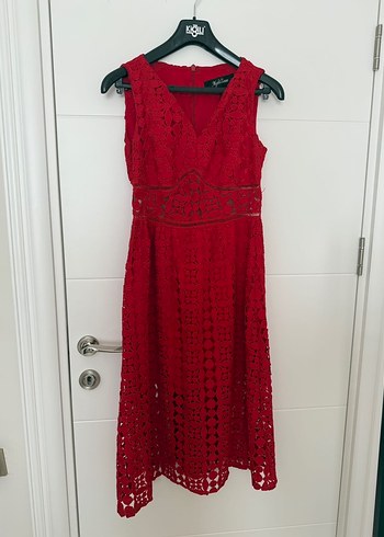 Kırmızı Dantelli Uzun Abiye Elbise - Görsel 4