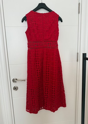 Kırmızı Dantelli Uzun Abiye Elbise - Görsel 5