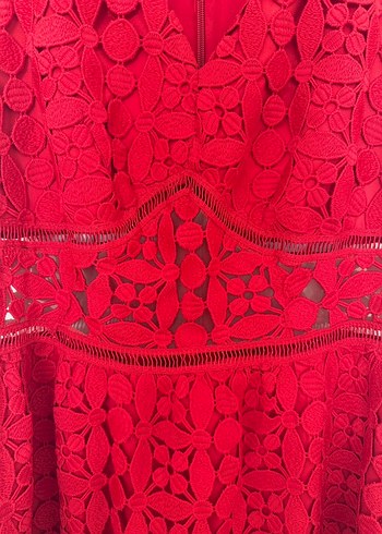Kırmızı Dantelli Uzun Abiye Elbise - Görsel 2