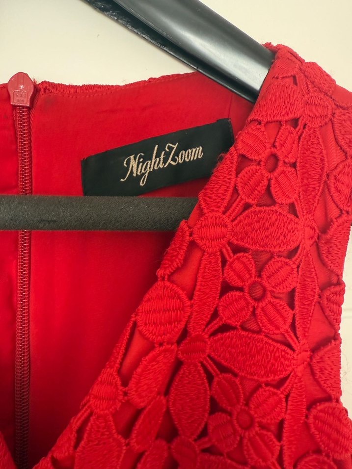 Kırmızı Dantelli Uzun Abiye Elbise - Görsel 3