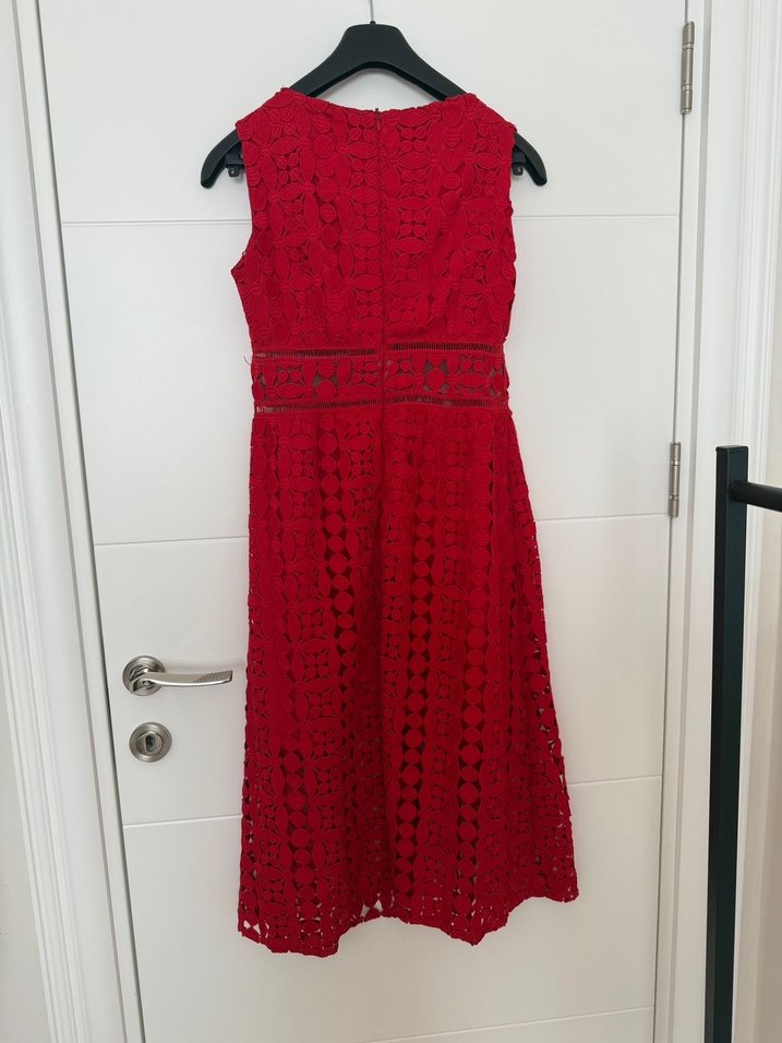 Kırmızı Dantelli Uzun Abiye Elbise - Görsel 5