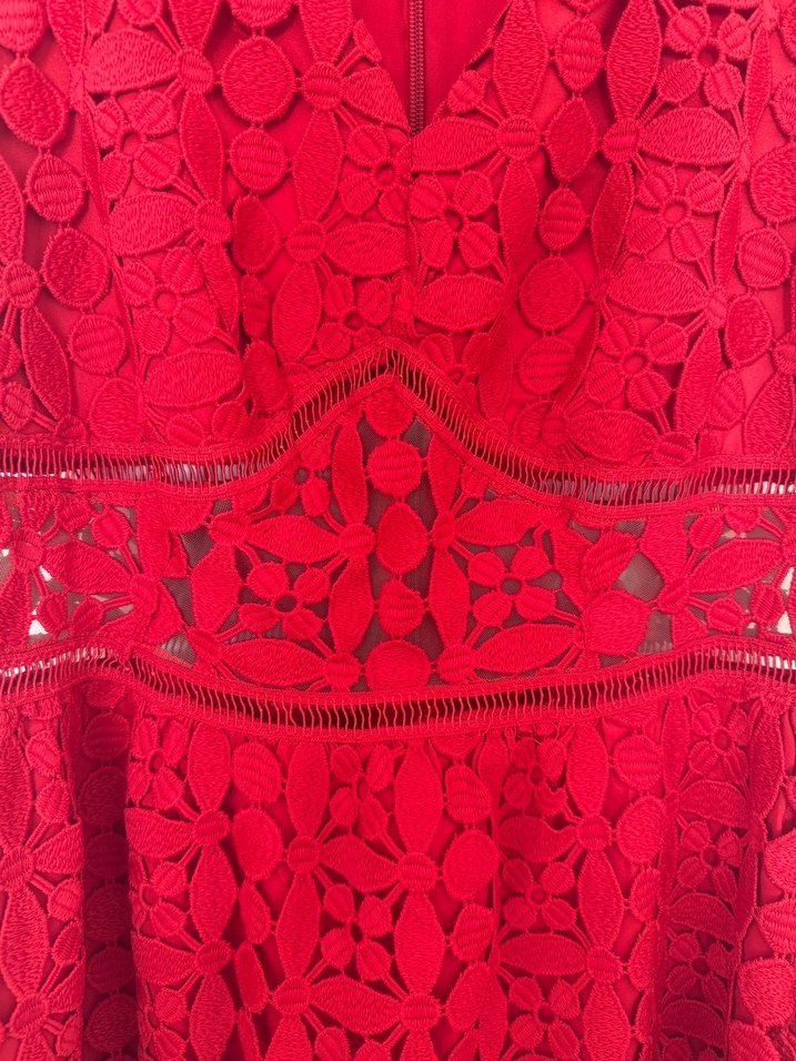 Kırmızı Dantelli Uzun Abiye Elbise - Görsel 2