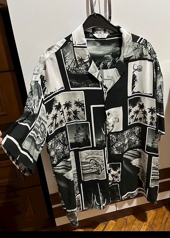 Siyah Baskılı Kısa Kollu Erkek Gömlek - Görsel 4