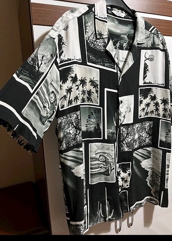 Siyah Baskılı Kısa Kollu Erkek Gömlek - Görsel 2